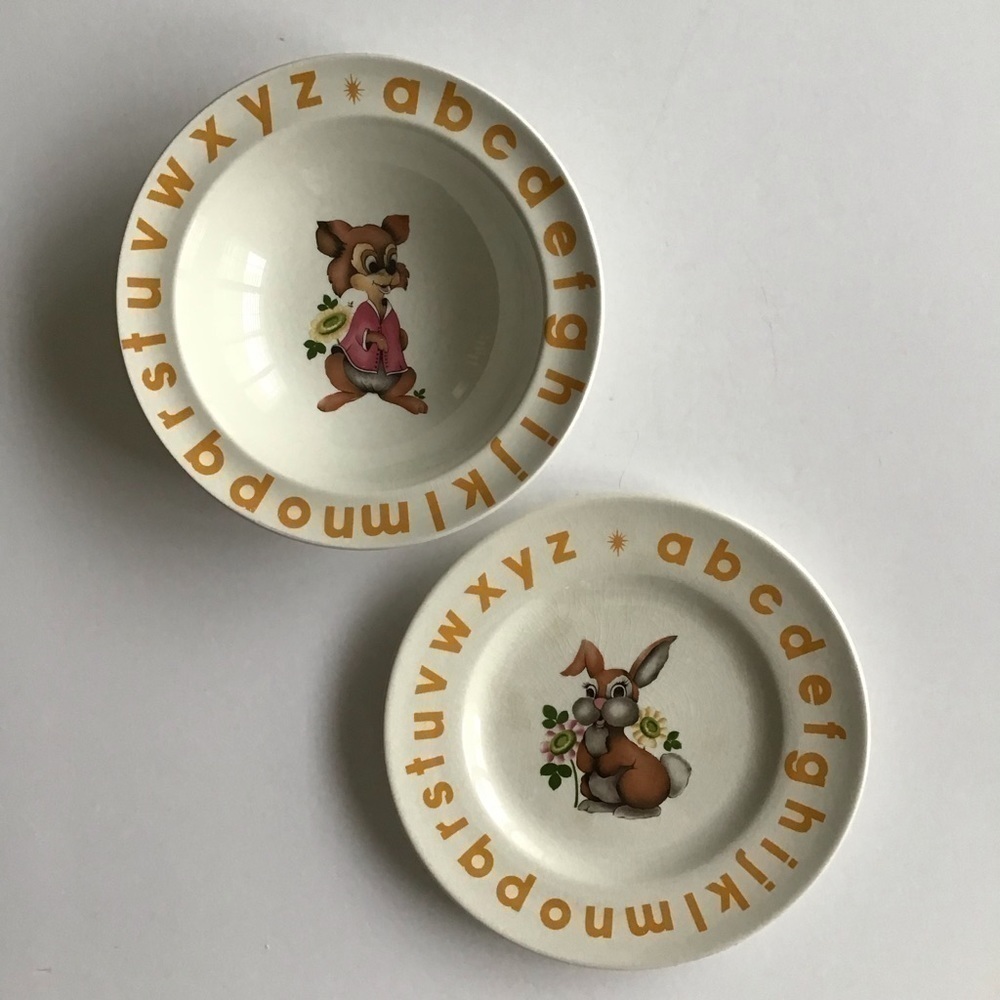 Child’s Alphabet Plate & Bowl England Woods & Sons Nursery Rhyme Bunny Vintage - Picture 5 of 16